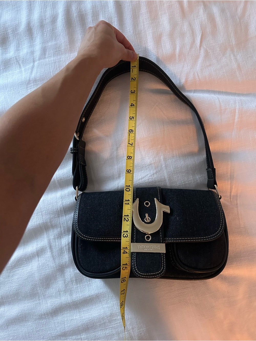 True Religion Black Shoulder Bag with Gold-Tone Logo Clasp - Picture 5 of 6